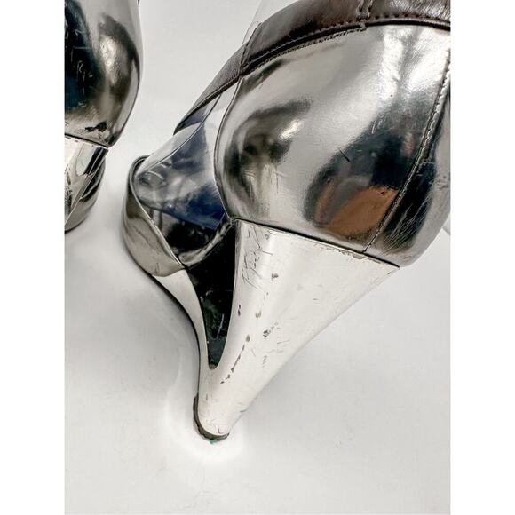 Marciano Women's Silver Leather Peep-Toe Wedge Heel Silver And Brown Size 8.5 - Picture 11 of 15